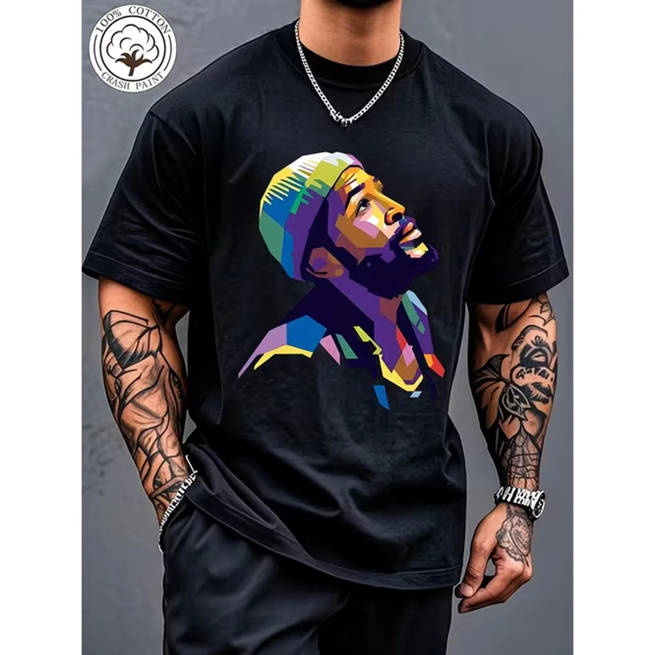 Localmens Mens Bohemian Style Geometric Portrait Graphic T Shirt Soft Lightweight Short Sleeve Regular Fit Casual Tee With Vibrant Tropical Round Neck Shirt For Casual Attire Social Events Breathable Wrinkle