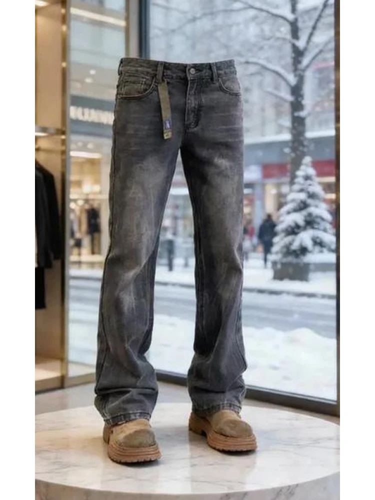 

Cleanfit Lightning Pattern Slim Fit Jeans Men's High Street Sle Spring Straight Leg Long Trousers Youthful Casual Denim