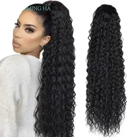 24 Inch Curly Ponytail Extensions Synthetic Deep Wave Drawstring Ponytail For Black Women With Clip In Thick Ponytail Synthetic
