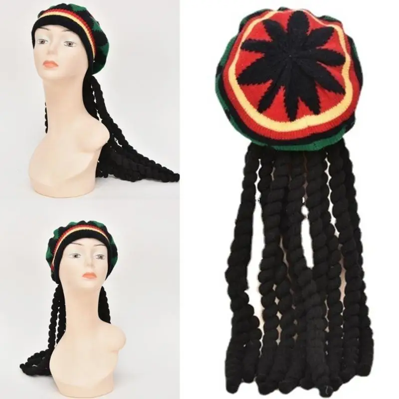 

652F Dreadlocks Braid Hat for Adult Knitted Reggae Hat Jamaica Braid Hat Masquerades Party Costume Photography Caps