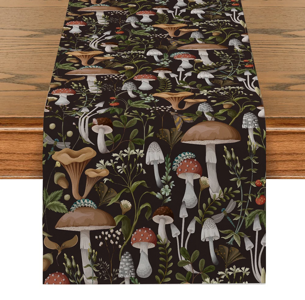 Flower Mushroom Table Runner Kitchen Dining Table Decoration for Indoor Outdoor Home Table Runners Washable Dining Long Cloth