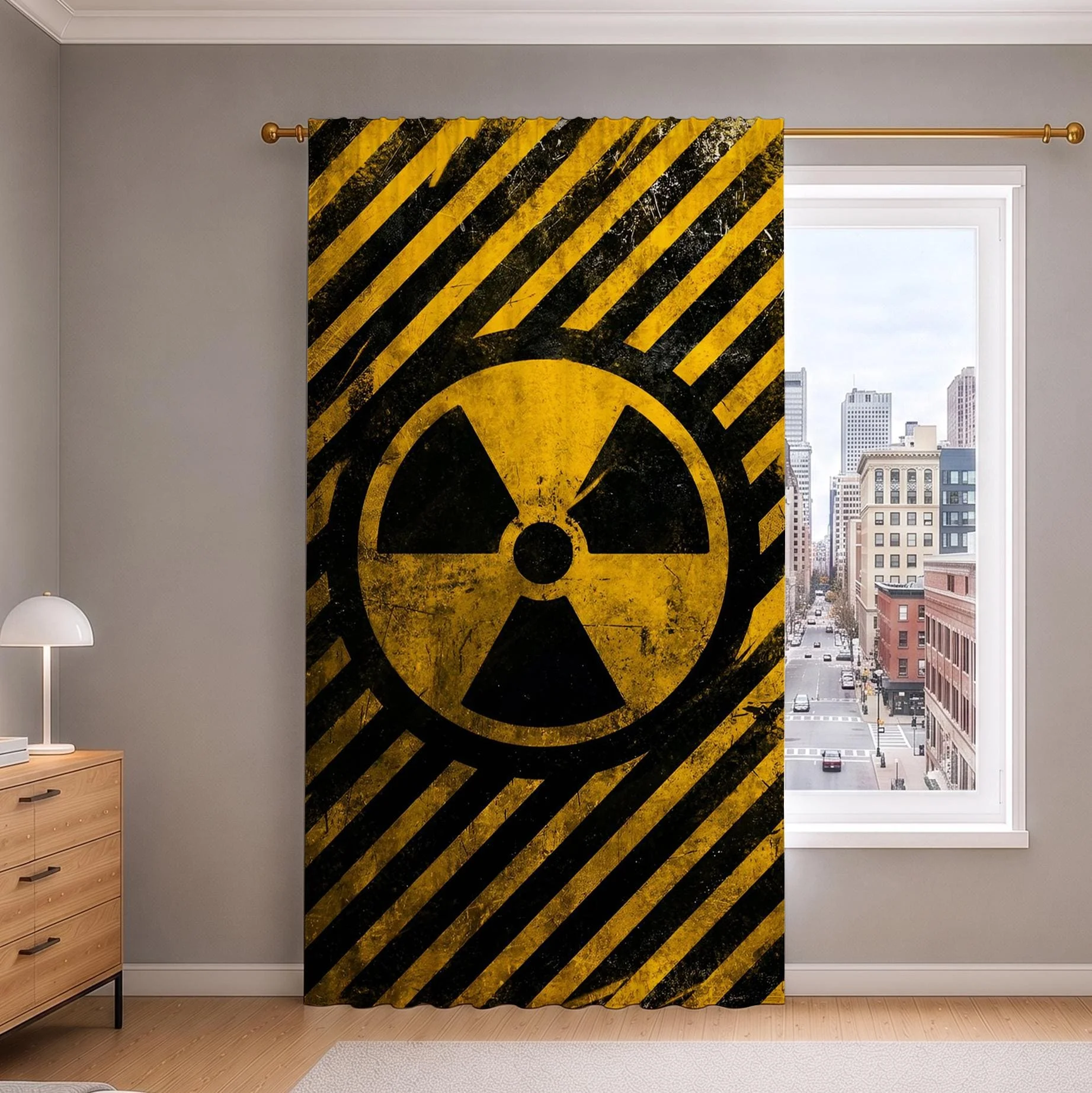 Yellow Black Radiation Symbol Striped Curtain Modern Abstract Art Window Dressing Home Decor
