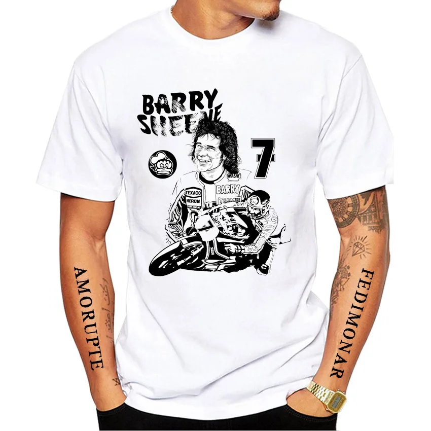ريترو ليجند باري شين 7 GP سباق تي شيرت الرجال قصيرة الأكمام الصبي عادية الأبيض بلايز دراجة نارية الرياضة تيز