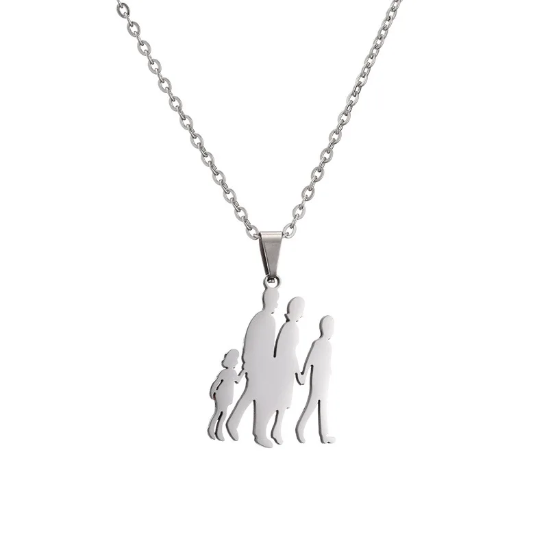 WANZHI Family Member Silhouette Pendant Necklace for Men and Women and Children Metal Stainless Steel Choker Fashion Accessories