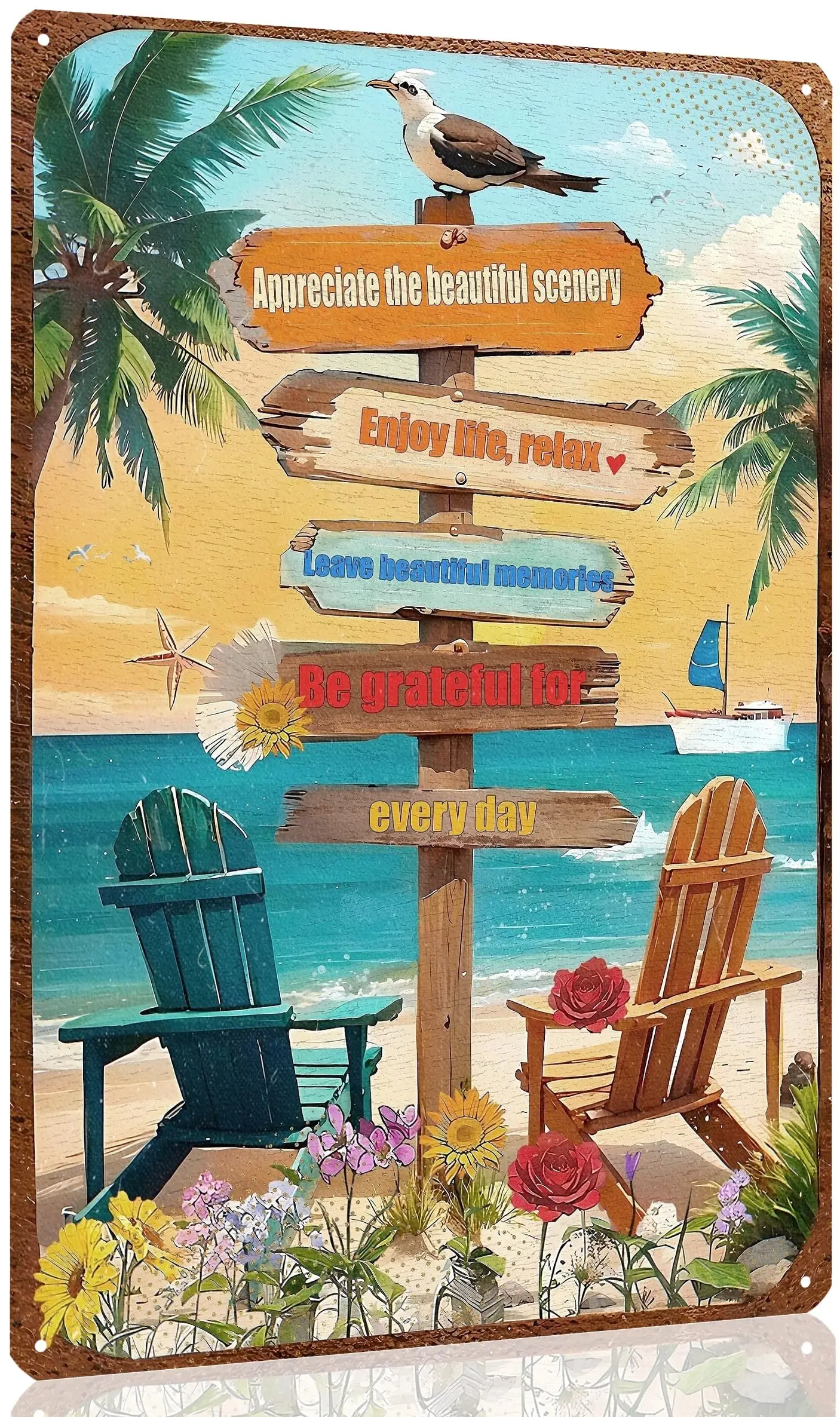 Duiseno Retro Tin Signs Beach Room Decor Vintage Appreciate The Beautiful Scenery Enjoy Life Relax Leave Beautiful Memories Be G