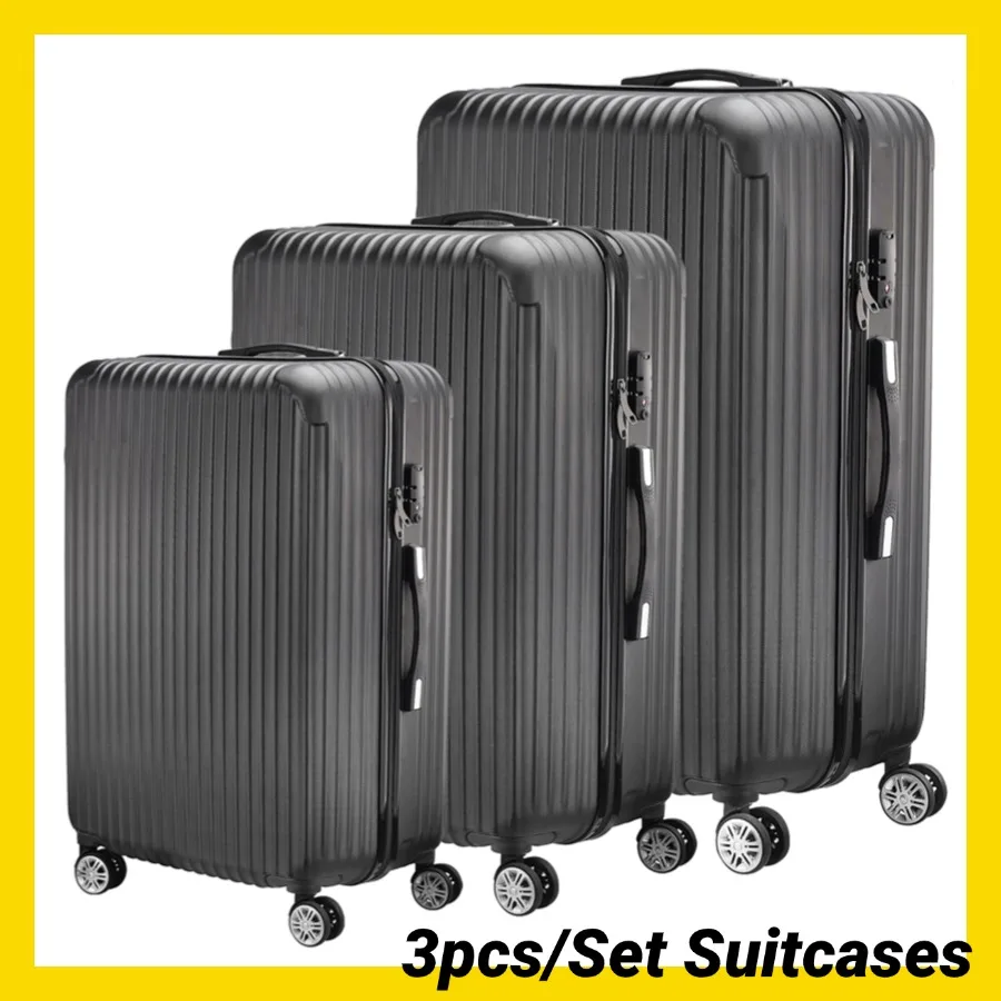 28-24-20 inch,Set of 3 Suitcases, Durable Luggage Sets with 4 Quiet Wheels ,ABS Hardside Suitcase Set for Travel, Black