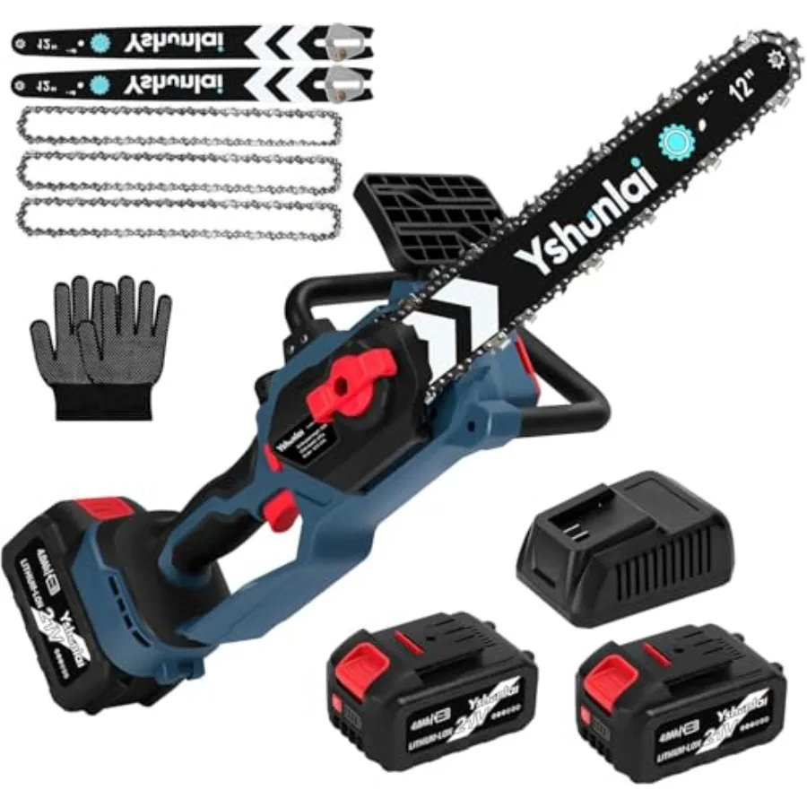 

12" Electric Chainsaw Cordless Brushless Battery Powered Chain Saw with 2 x 4.0Ah batteries Auto Oiler Tool-free Chain Tension