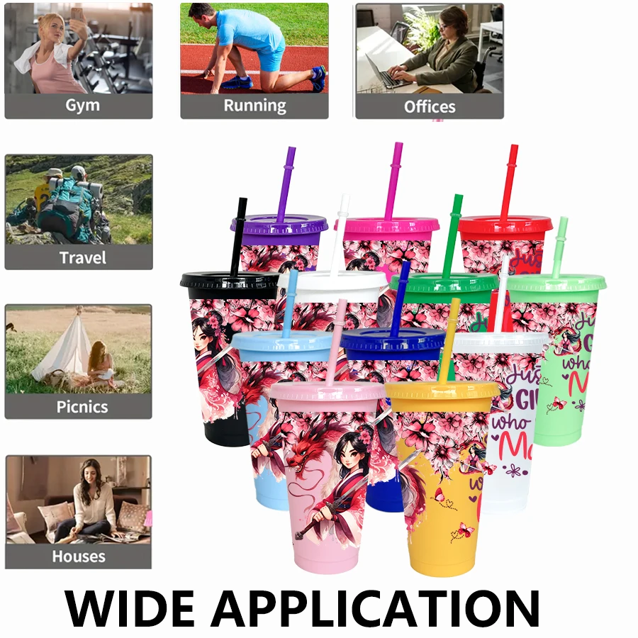 12 sztuk/opakowanie Kubek plastikowy Disney Królewna Śnieżka z motywem kwiatowym, 770 ml, wielokolorowy, na przyjęcia, upominek urodzinowy/powrót do szkoły