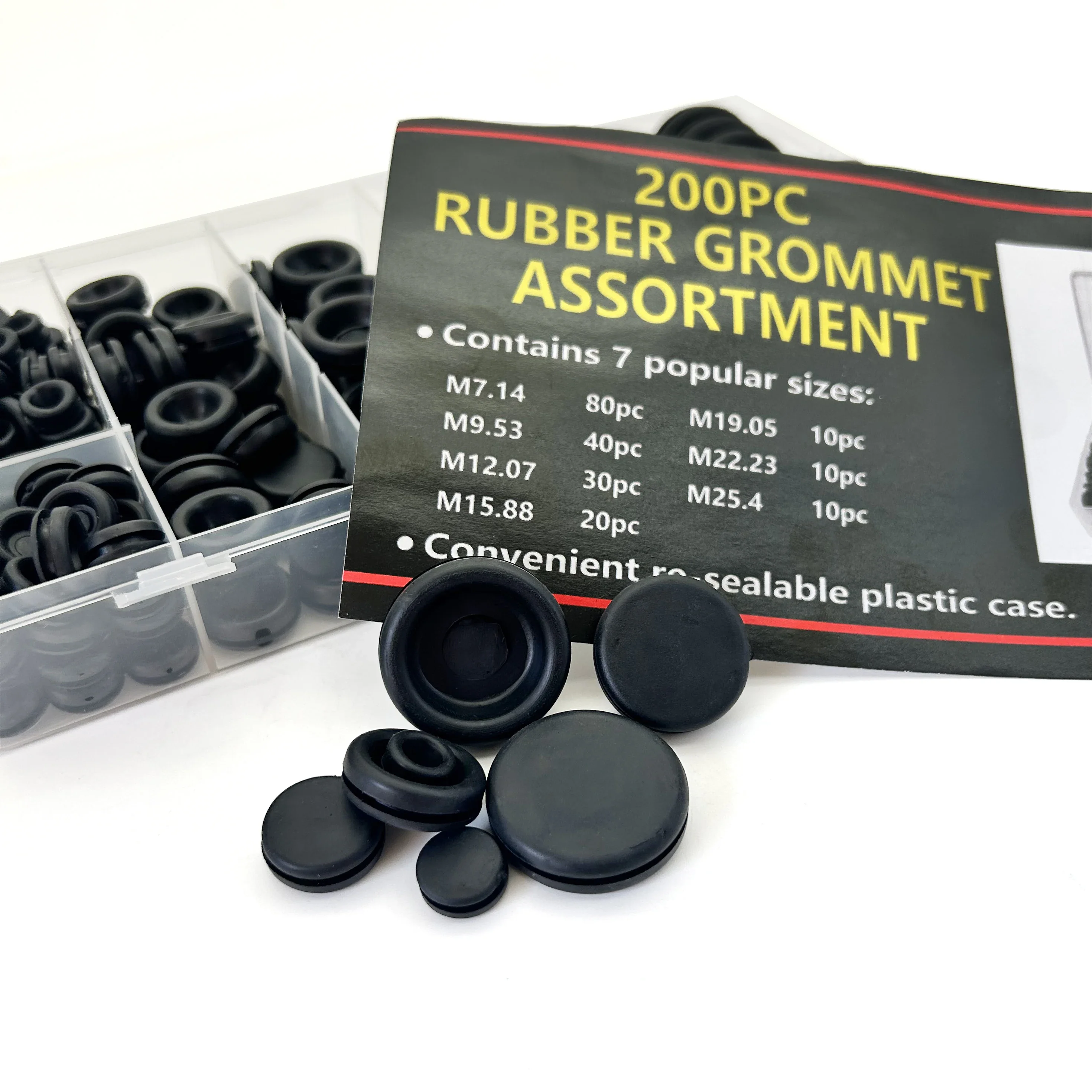 

200Pcs Abrasion-Resistant Black Rubber Grommets M7.14-M25.4 Sizes Wire Protection Hole Rings for Car Doors Industrial Equipment