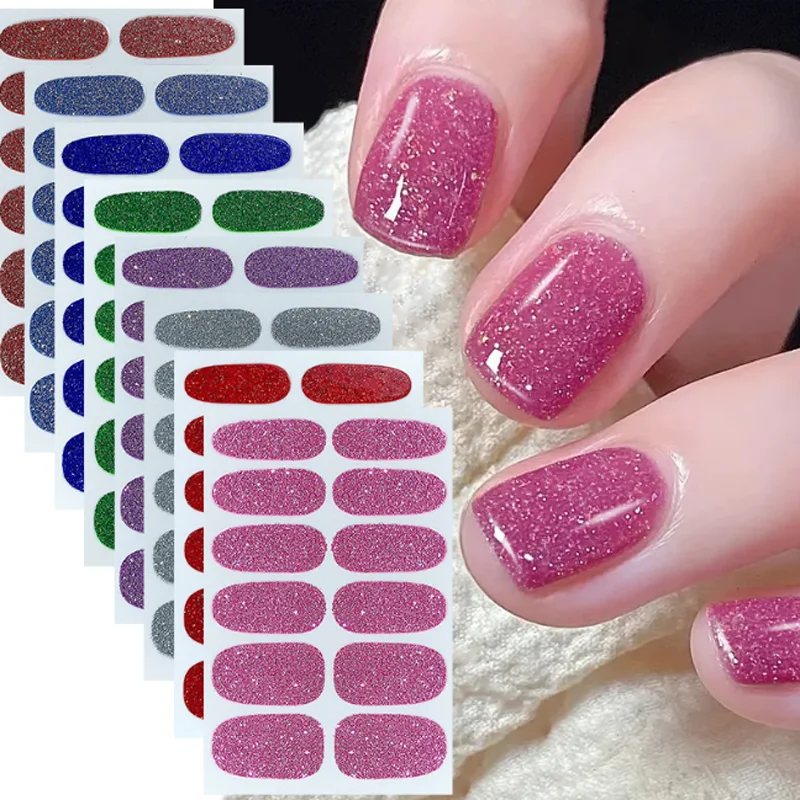 

11PCS Solid Color Glitter Nail Art Stickers Sets Press On Nails Nail Decoration Decals Manicure Slider Nail Tips Nail Supplies