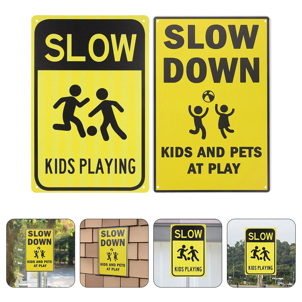 2pcs Warning Sign Road Street Signs Caution Road Signs Kids Playing Attention Signs