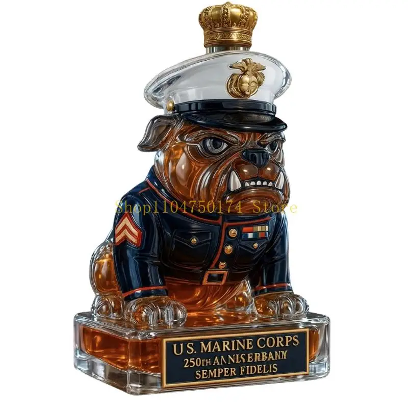 Display Glass Bottle with Dog Figure for Cabinet Use, 8 x 11 x 17 cm Bottle for Liquid Storage and Shelf Styling