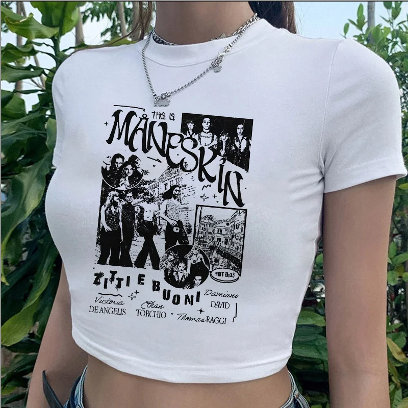 Maneskin-Camiseta de estética informal para mujer, ropa y2k, camiseta japonesa harajuku, camiseta blanca vintage