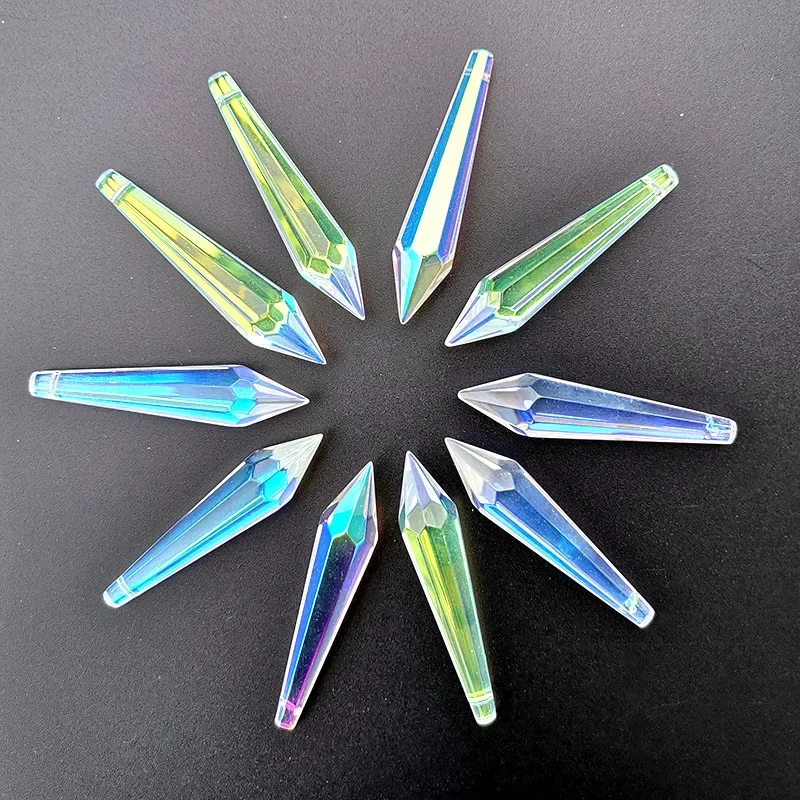 5pcs 65mm Icicle Drops Crystal Prism Chandelier Parts Rainbow Hanging Suncatcher Glass Pendant Lighting Beads Chain Garland