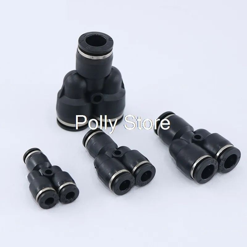 1PC Black 3 Way Port Y Shape Air Pneumatic 4 6 8 10 12mm OD Hose Tube Gas Plastic Pipe Quick Fitting Connectors