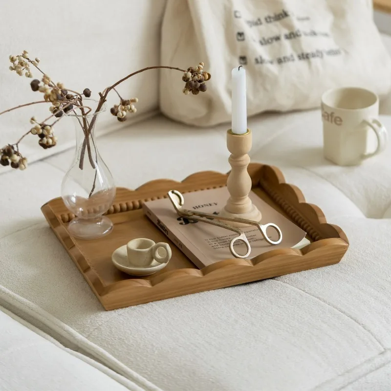 Solid Wood Tray Retro Multifunction Creative Art Trays Nordic Luxury Unique Aesthetic Wave Tray Modern Pretty Table Decoration