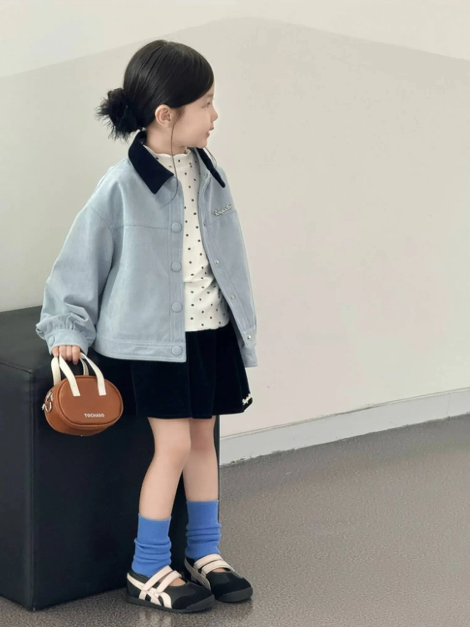 Girls College Style Blue Lapel Jacket 2026 Autumn New Item Girls Corduroy Jacket Casual Jacket Top