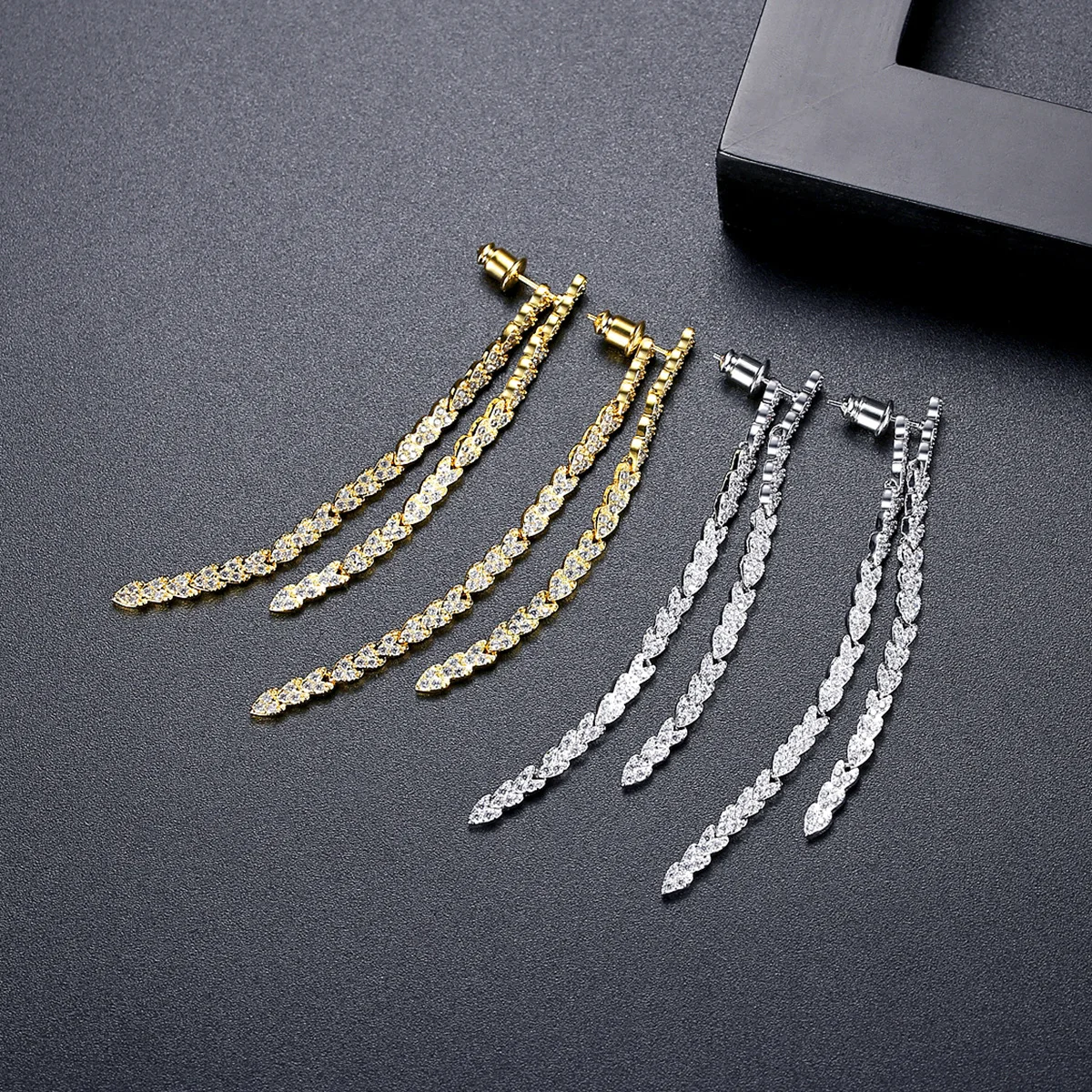 FXLRY Fashion Microinlaid Zircon Ear Of Wheat Long Fringe Earrings For Women Wedding Jewelry