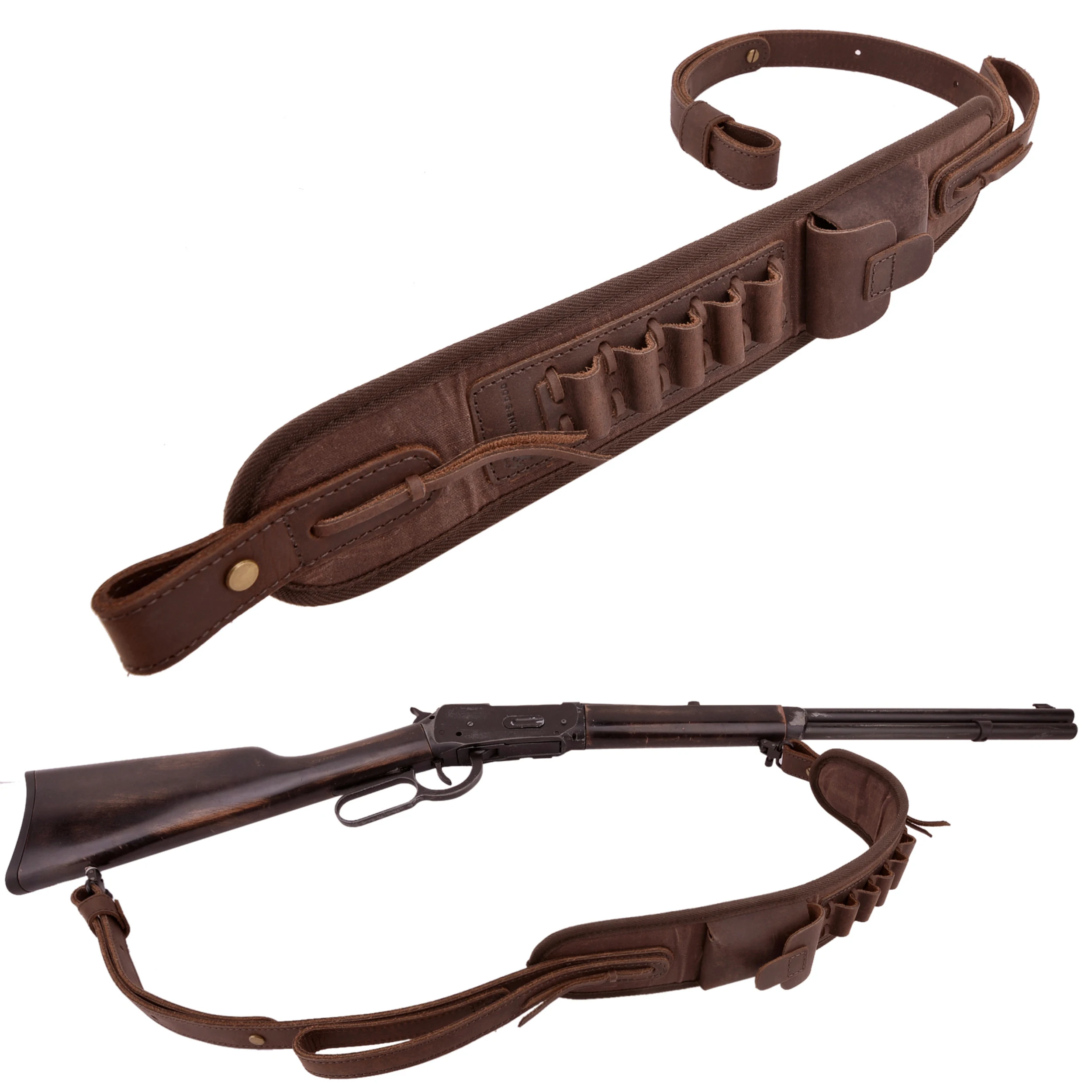 Canvas Leather Ammo Shell Slots Holder Sling Padded Hunting Strap for .308 .30/06 .45-70 .22 12GA 16GA 20GA  .30/30 .357 .38