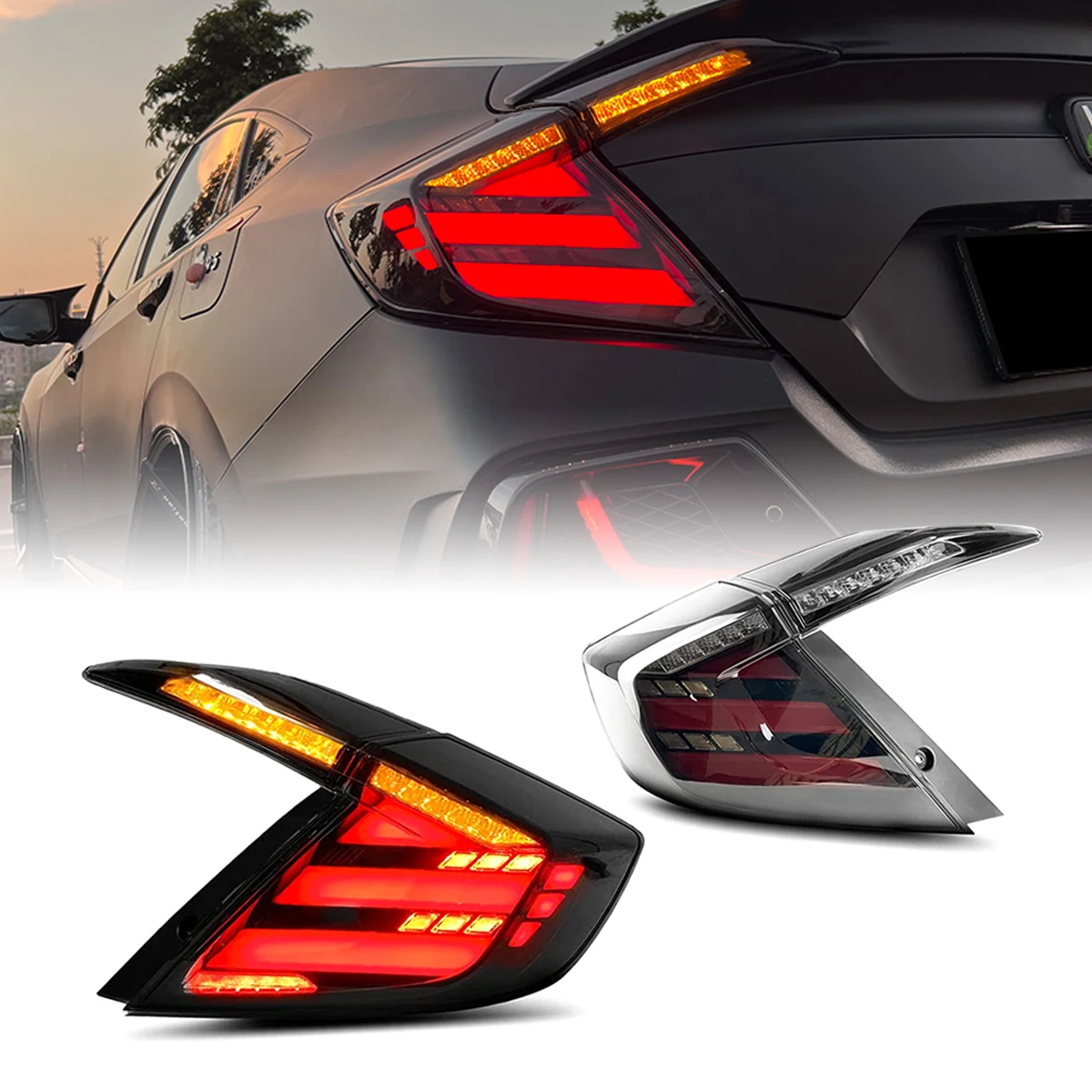 For Honda Civic 10th Gen Rear Tail Lamps Car Accessories LED Lights Tail Light Assembly DRL Sequential Turn Signal Brake Lamp