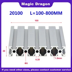 1 szt. 20100 profil aluminiowy wytłaczany 100-800mm długość europejska standardowa anodowana szyna liniowa do DIY drukarka 3D CNC