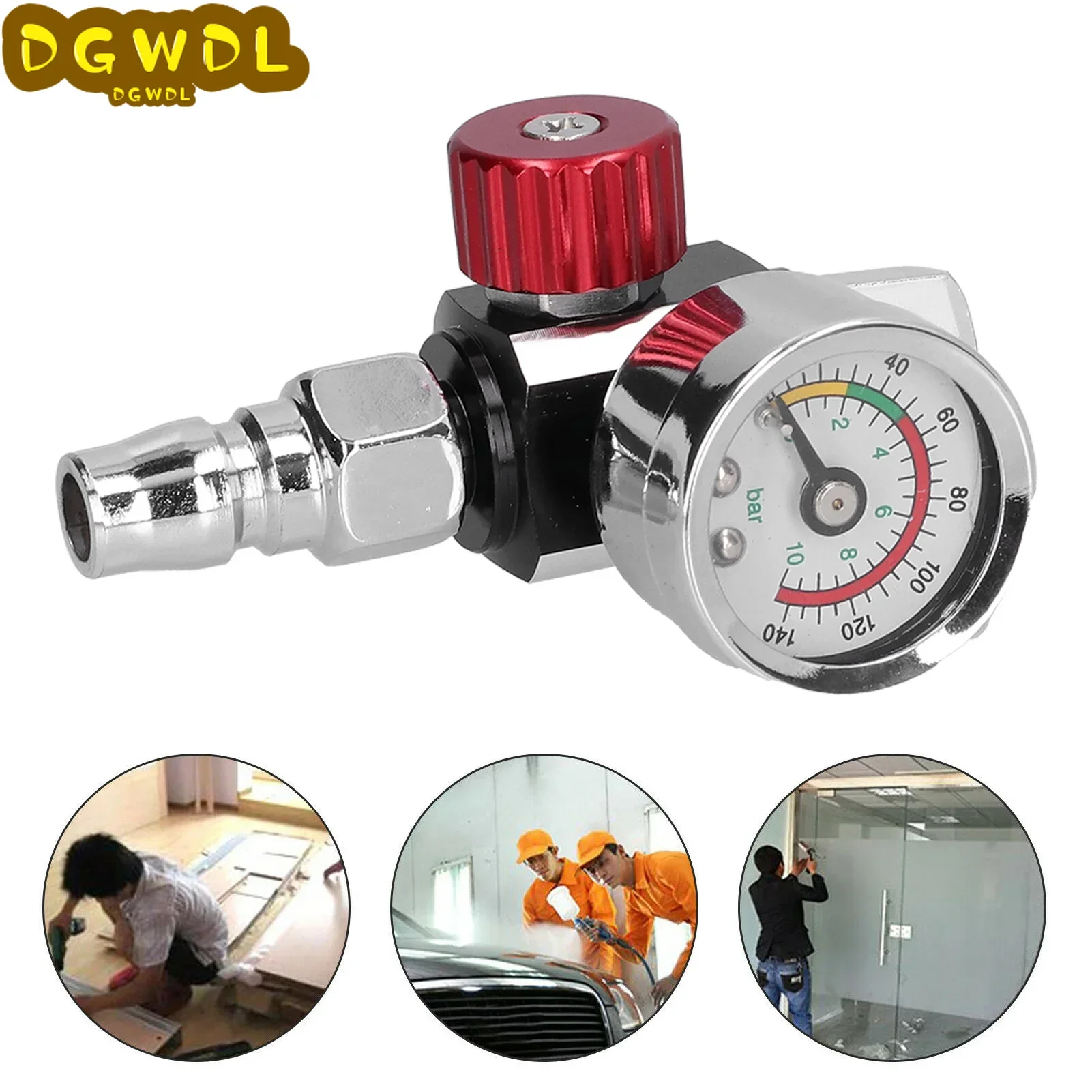 G1/4in Thread Spray Paint Gun Air Pressure Regulator Pressure Regulating Adjusting Valve Gauge 0-140 PSI Adapter Pneumatic Tool