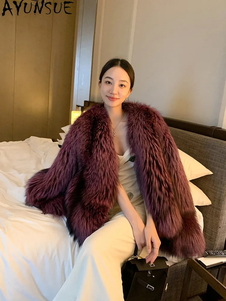 AYUNSUE Natural Fox Fur Coat Women Winter Jacket Woman Clothing Sliver Fox High-end Real Fur Coats Short Style Abrigos Mujer