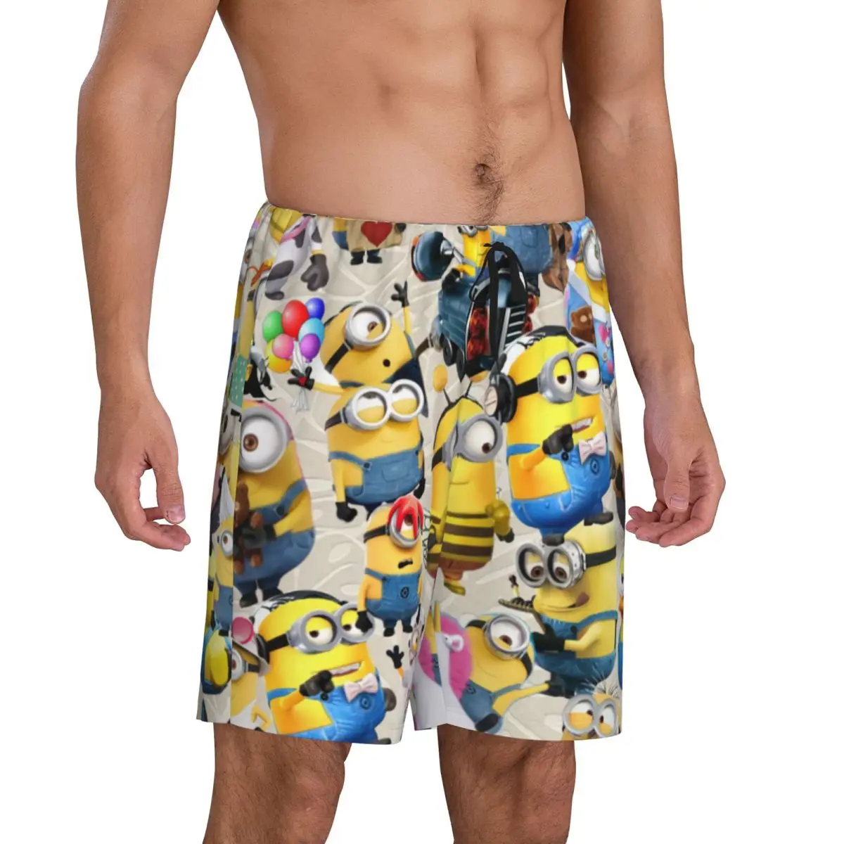 Custom Print Men's Cartoon Animation Minions Anime Pajama Bottoms Sleepwear Pjs Sleep Shorts with Pockets