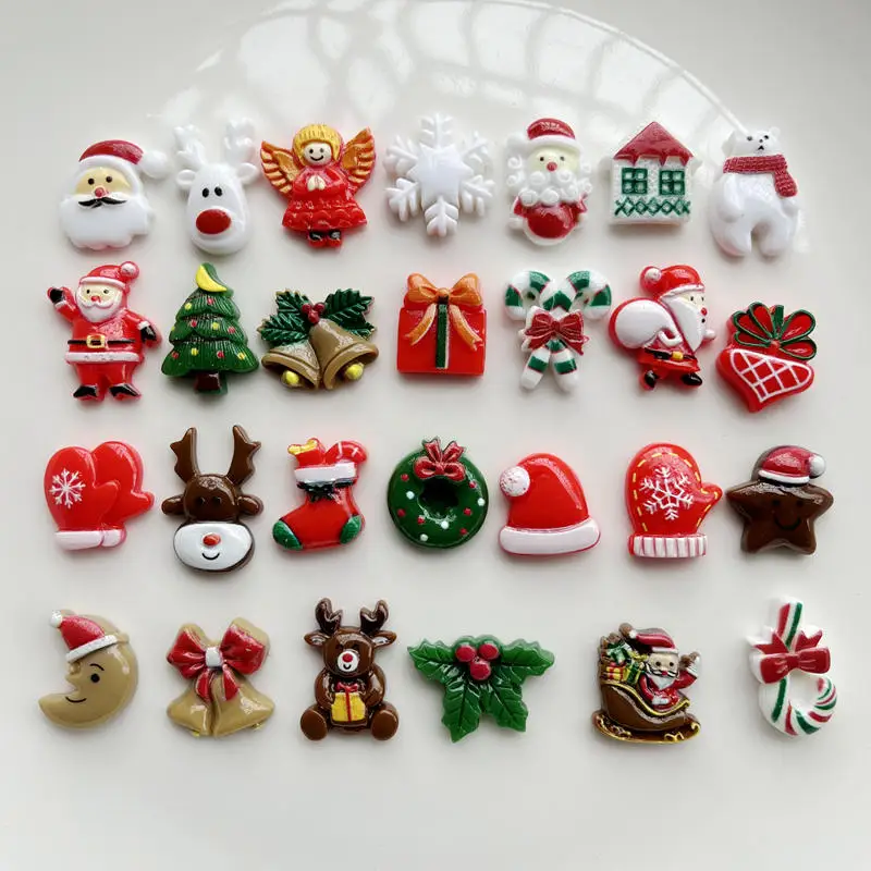 30pcs Mixed Christmas elk old man snow house Christmas Department Party Decoration blessing bag resin flatback scrapbook