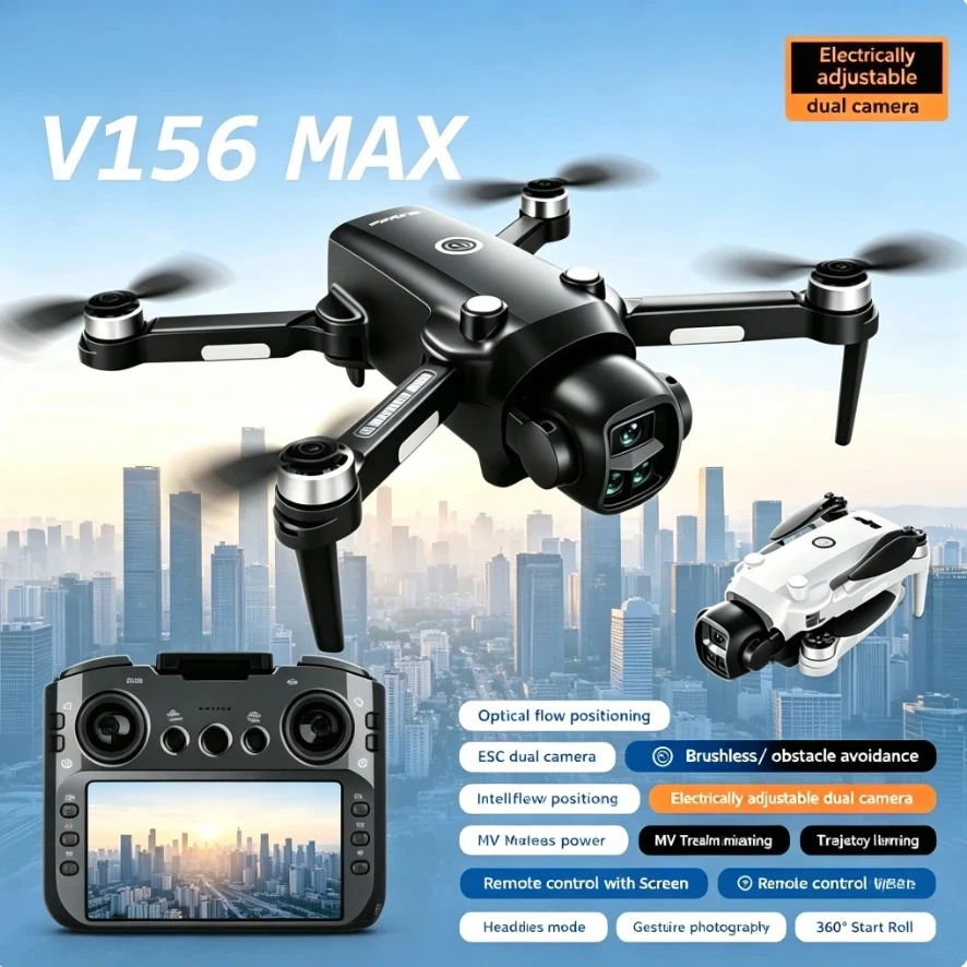 Original V156MAX GPS Foldable Drone 8K Dual Camera 5G WiFi FPV Obstacle Avoidance Screen Remote Brushless RC Aerial Quadcopter
