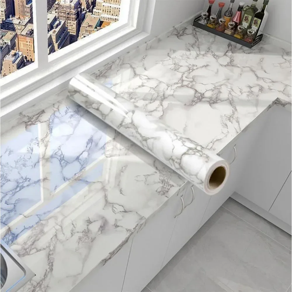 55cm waterproof oil resistant mold proof PVC marble self-adhesive wall sticker cabinet kitchen countertop wallpaper