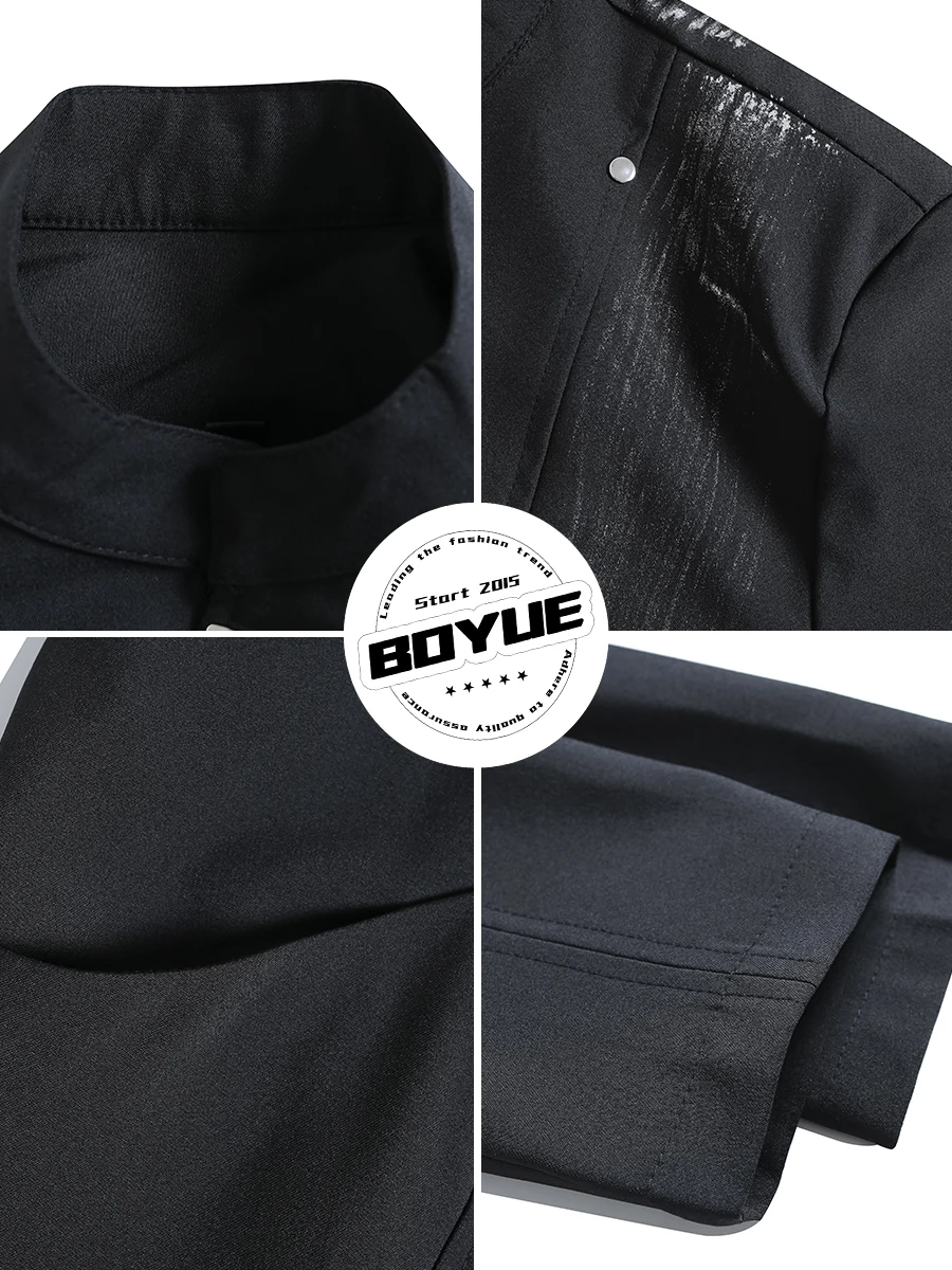 Boyue الصينية Sle وسادة معدنية مزخرفة oulder الرجال Jaet فضفاضة تناسب الشباب الاتجاه ربيع الخريف الشتاء ملابس خارجية #3