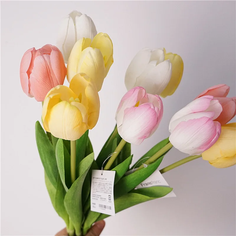 

10Pcs Moisturizing Tulip Artificial Flowers Real Touch Tulips Bridal Bouquet Wedding Decor Home Living Room Party Decor Floral