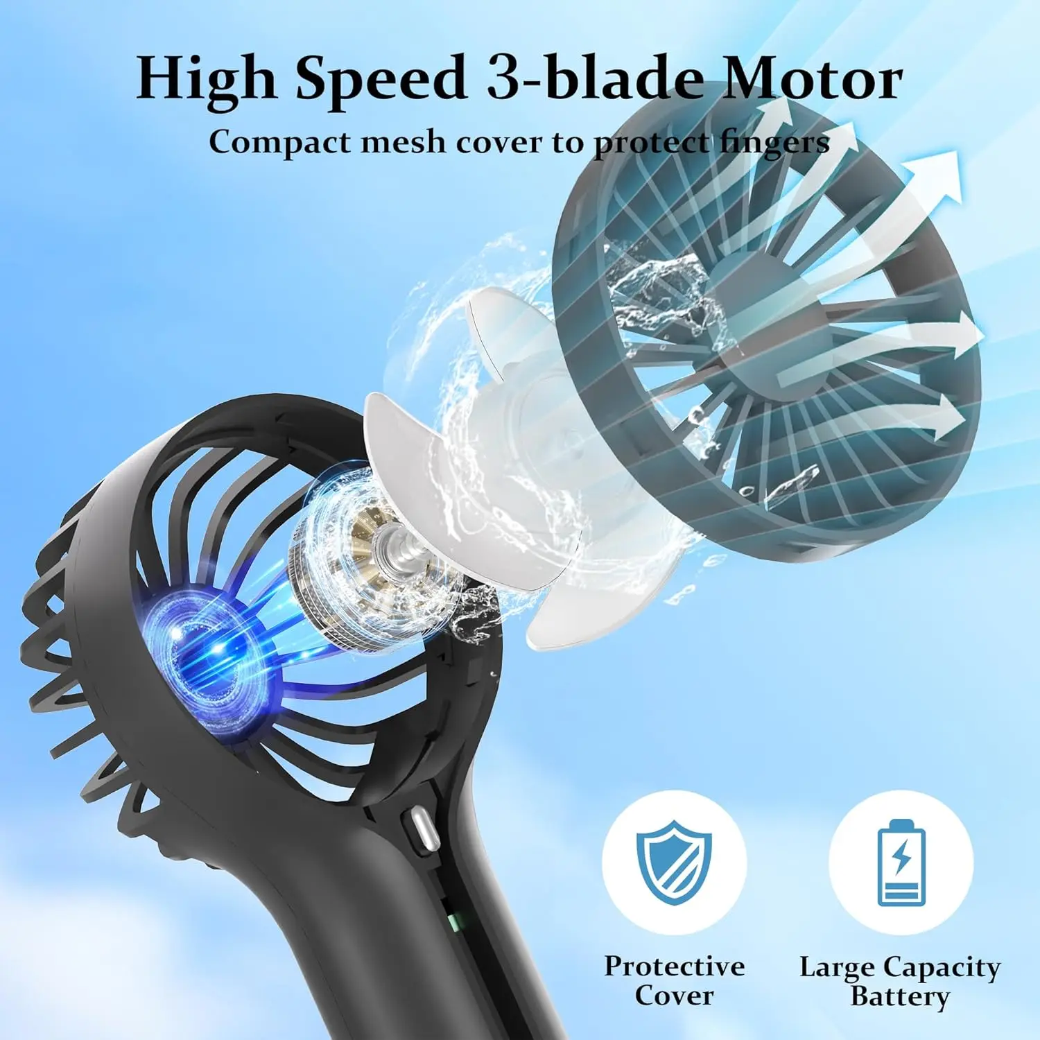 Mini Personal Fan Handheld, Small Portable Handheld Fan, Battery Operated, USB Rechargeable, Face Makeup Lashes Desk Fan With Ba