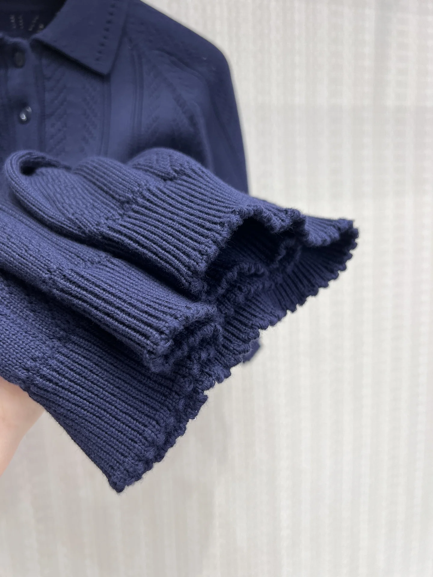 2026 Spring/Summer New Product: Navy Blue Hollow-out Knitted Polo Shirt with a Nautical Style