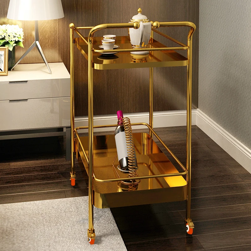 Light luxury handcart, stainless steel cake, gold dining car, restaurant, hotel, liquor, tea, etc