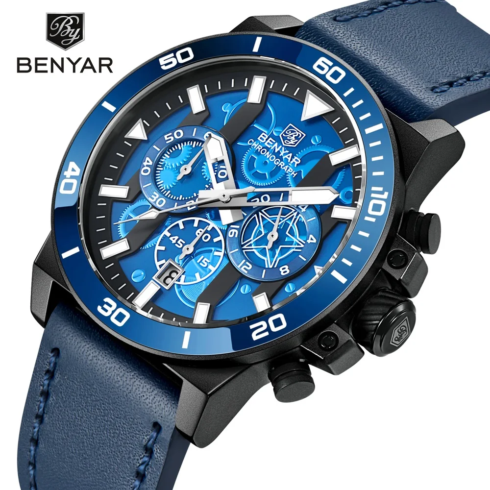 

BENYAR Chronograph For Men's Casual Japan Quartz Wristwatches New Sport Stop Watch Waterproof Calendar Clock Relogio Masculino