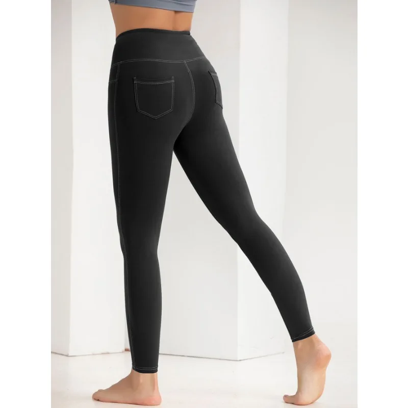 طماق اليوغا الجينز التقليد للنساء ، مرونة عالية ، ضئيلة ، ارتفاع الخصر ، رفع الأرداف ، الرياضة واللياقة البدنية