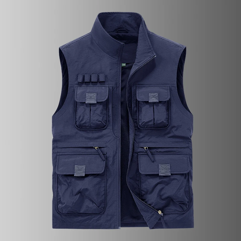 Double-Sided Waistcoats Men Outdoor Large Pockets Cargo Vests Climbing Sleeveless Jackets Male Breathable Stand Casual Vest