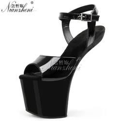 Strip Pole Dance 20cm Sexy Fetish High heel-less shoes 8Inch Peep Toe Big Size Exotic Crossdresser Platform Sandals Catwalk