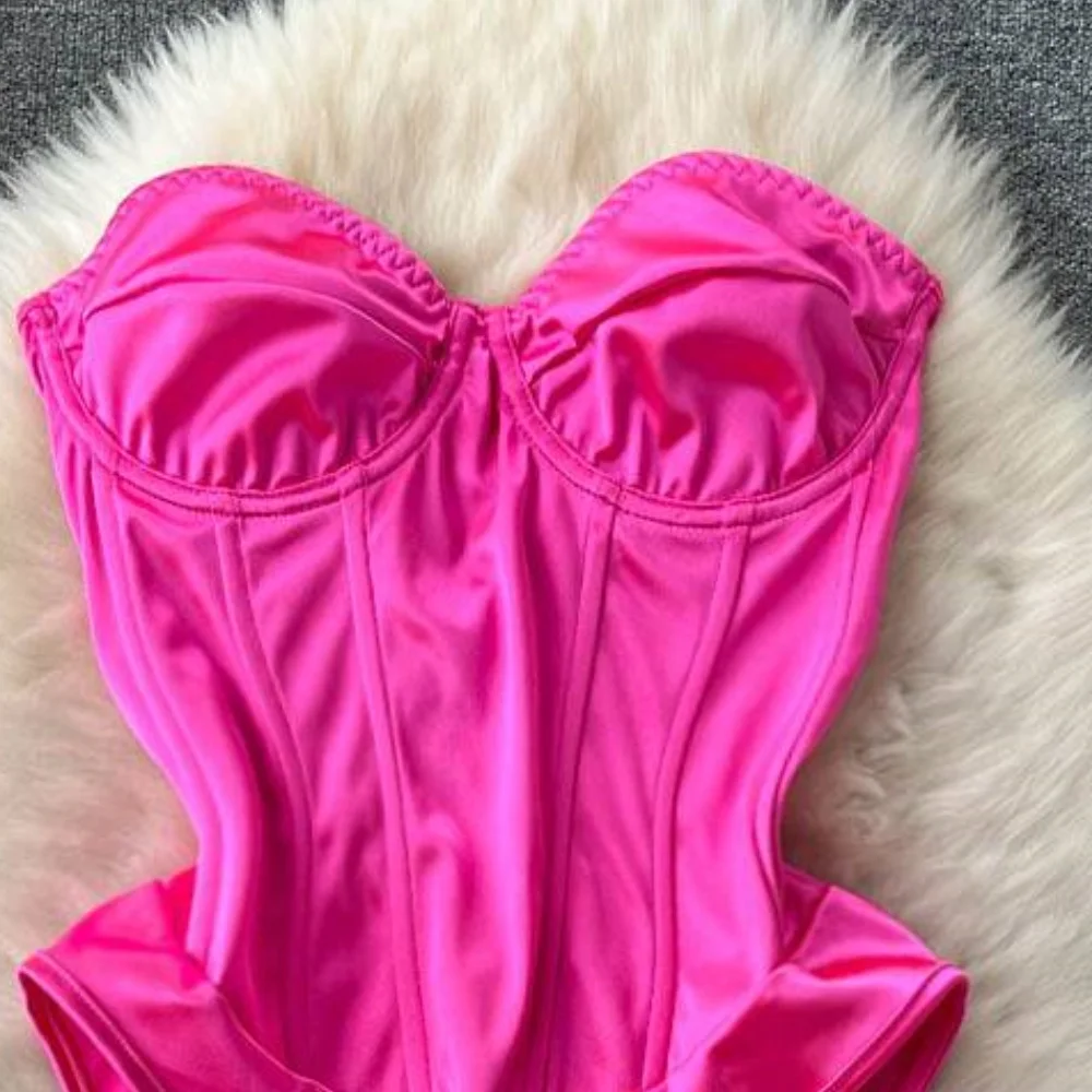 Fish Bone Waist Cinched Women\'s Bodysuit Rose Hotsweet Women\'s Pajamas Y2K Slim Sexy Sleeveless V-Neck Top Erotic Lingerie Hot