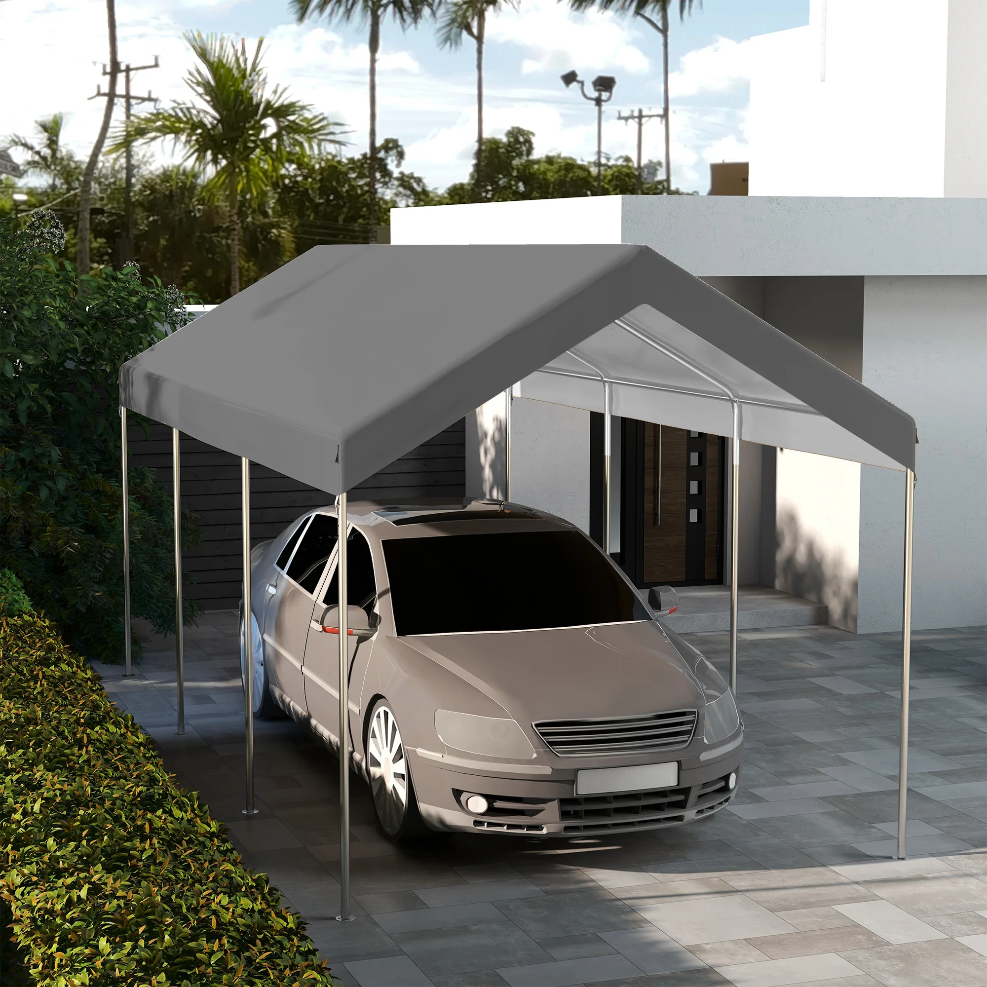 10 x 20 Carport Canopy Replacement Cover with Bungee Cords, Gray