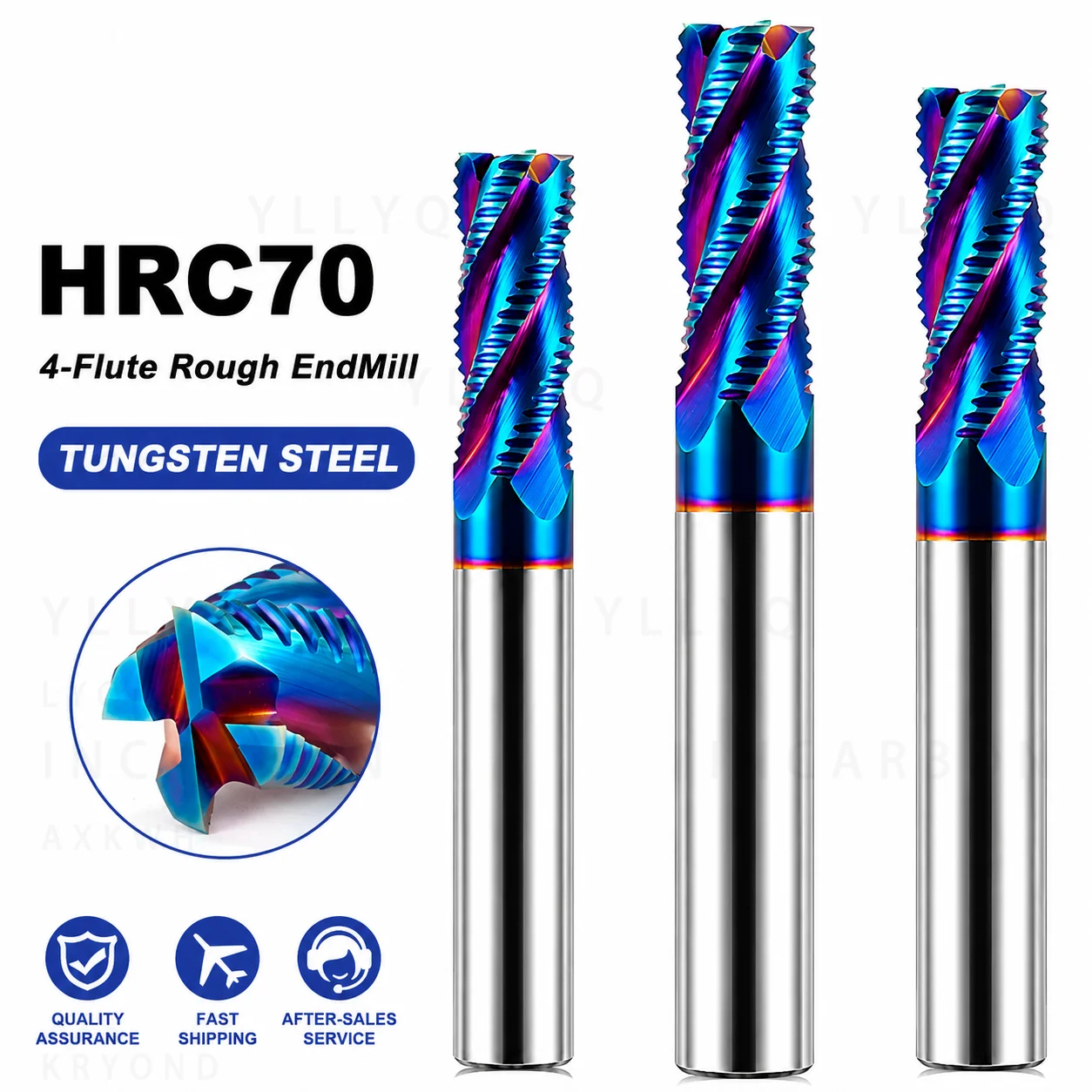 HRC70 Carbide 4 Flute Roughing End Mill Tungsten Steel Coated CNC Milling Cutter for Steel Stainless Steel Machining Tool