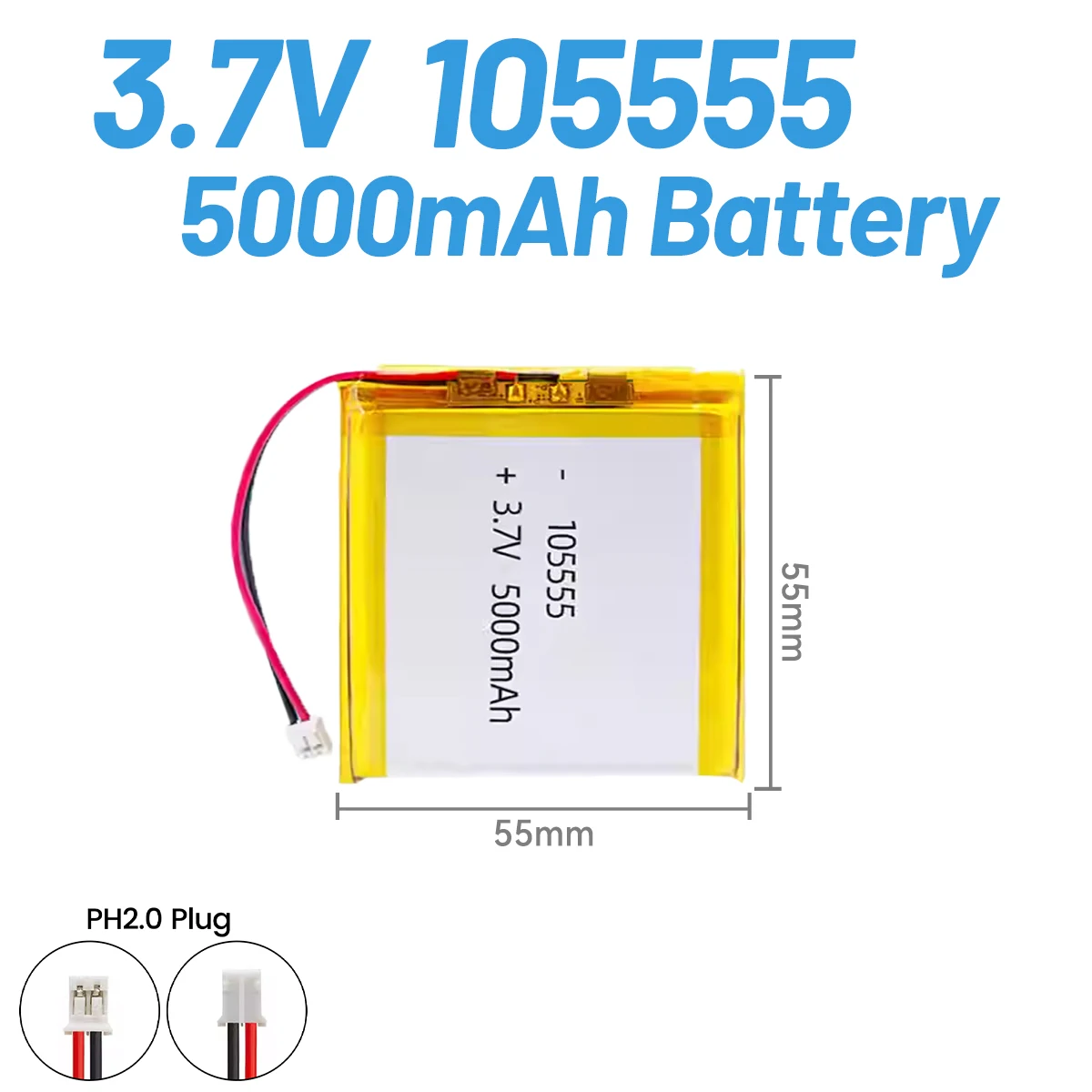 

Литий-полимерный аккумулятор 3.8V 5000mAh 105555 для повербанков, LED-устройств, инструментов для DIY, перезаряжаемые Li Lipo батареи