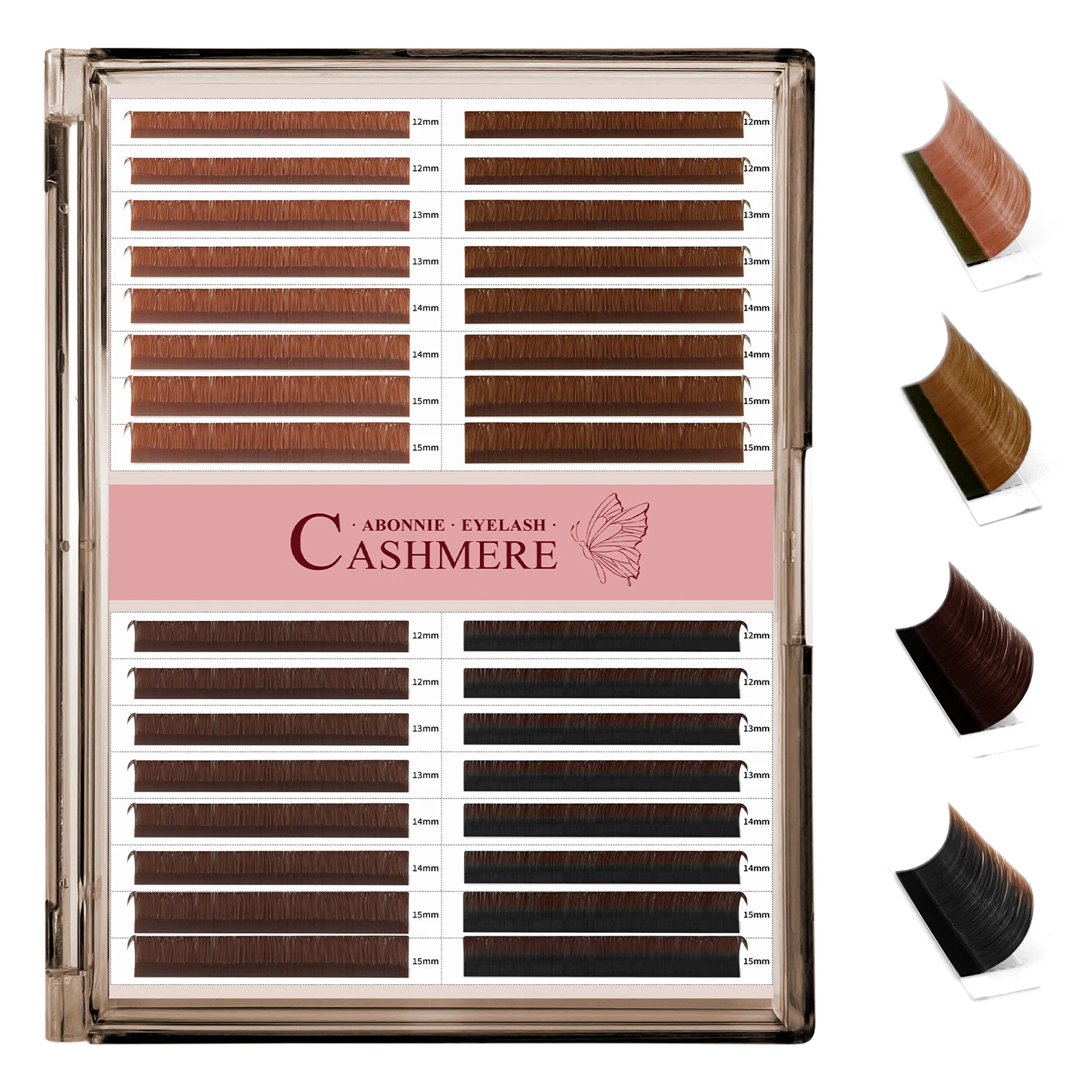 ABONNIE 32 Rows 4 Color Brown Individual Volume Eyelashes Extensions C CC D Brown Colorful Natural Classic Lashes Tray