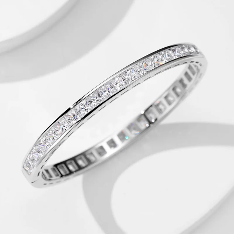 

BELLUX 925 Silver Bracelet Gold Plated Synthetic Zircon Square Small White Gems Shiny Light Luxury Full Diamonds Bangle