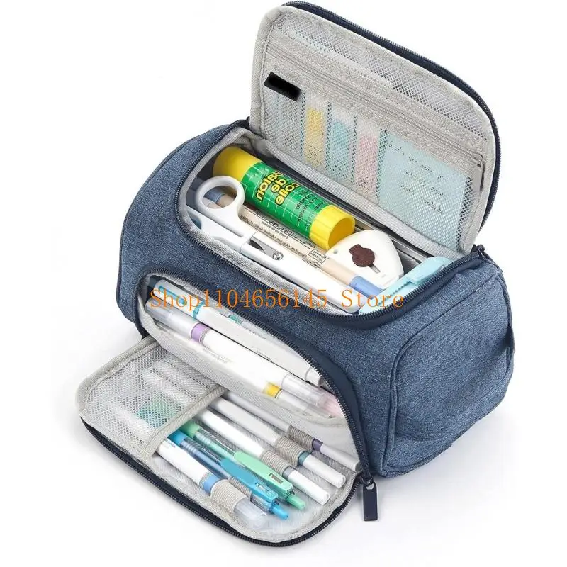 5asd Double Layered Pencil Case Large Capacity Travel Pen Bag Multiple Compartments