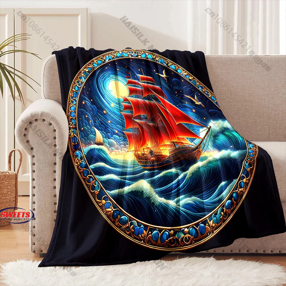 

Sailing Ship Ocean Adventure Blanket Multiple sizes kid's and adults' bedroom living room sofa decor blanket, Exquisite gift