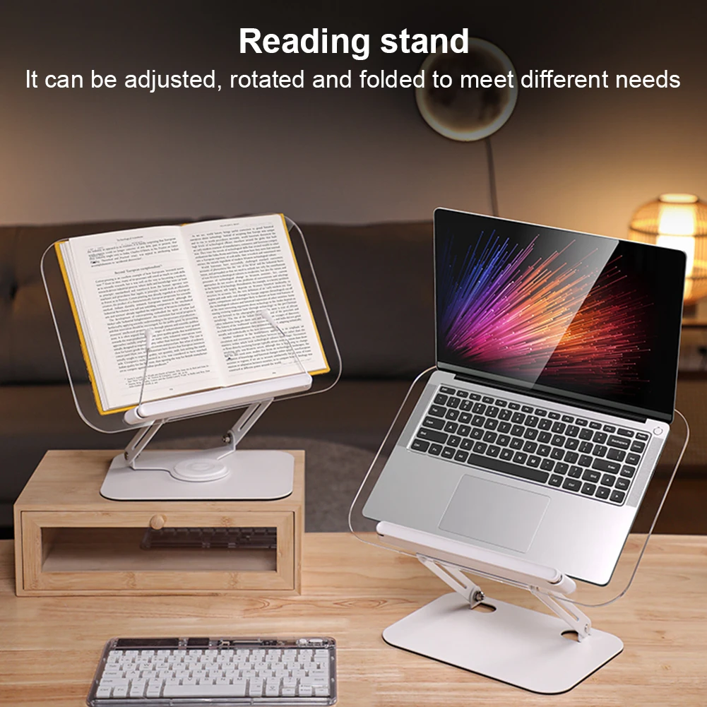 Acrylic Book Stand for Reading Adjustable Foldable Desktop Riser with Page Clips Recipe Book Holder for Laptop Recipe Textbook