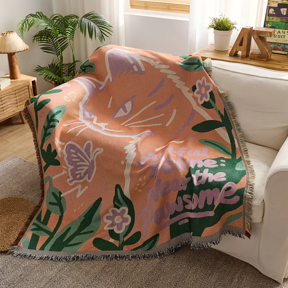 Cotton Yarn Blanket Sofa Blanket Seat Throw Office Nap Cover Blanket Car Travel Camping  Picnic Mat Homestay Decoration Tapestry